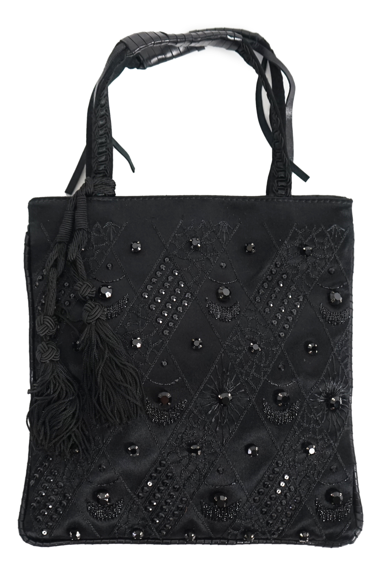 A Dolce & Gabbana black satin embellished and embroidered evening bag